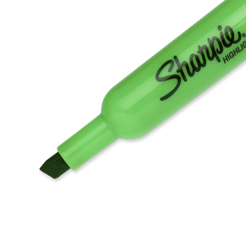 Sharpie Marcadores Sharpie estilo tanque, punta biselada, verde fluorescente, caja de 12 1