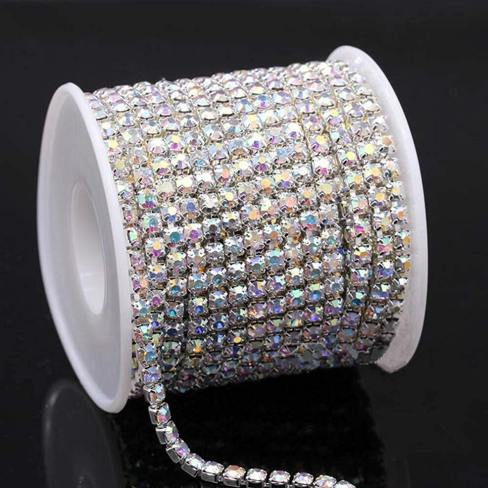 Fqtanju 11 Yardas 2,5 Mm Plata Ab Cristal Rhinestone Cierre Cadena Adorno Costura Manualidades Diy-image
