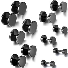 Aroncent 6 perechi Cercei negri 4-14mm pentru barba?i Femei Fake Garkes Cercei Fakei Set de cercei din o?el inoxidabil