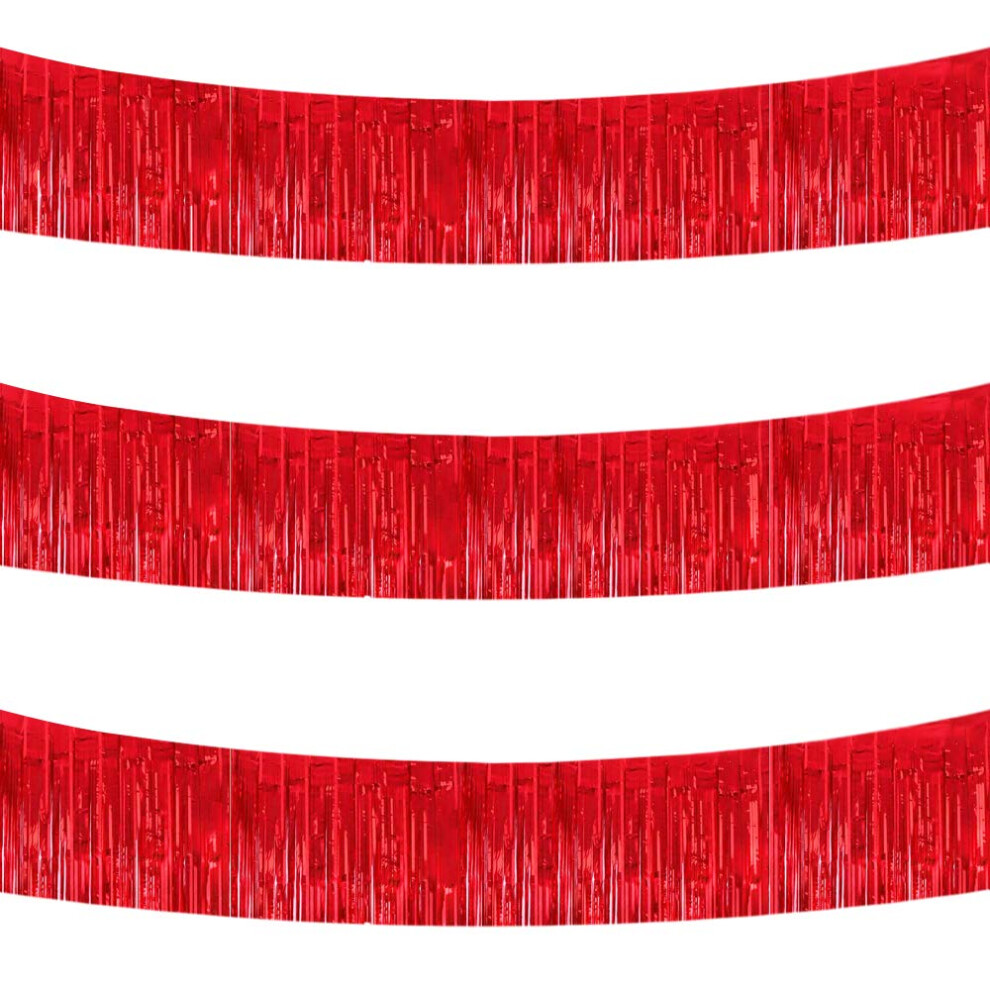 Beishida 3 Confezioni Da 30 Metri In Lamina Metallica Con Frange Filanti, Colore Rosso Lucido, Da Appendere Alla Parete, Striscioni Per Matrimoni, Compleanni, Feste, Halloween, Natale, Capodanno-image