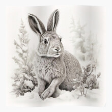 (Black and white Rabbit pencil drawing=183) Posters 16x20" or 18x18inch Wall Art Living Room Bedroom Décor Print
