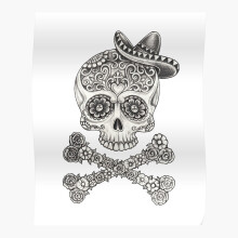 (Sugar skull day of the dead mix skull and crossbones.=2423) Posters 16x20" or 18x18inch Wall Art Living Room Bedroom Décor Print
