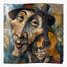 (Father and Son with Guitar, Salvador Dali Style 2=2432) Posters 16x20" or 18x18inch Wall Art Living Room Bedroom Décor Print