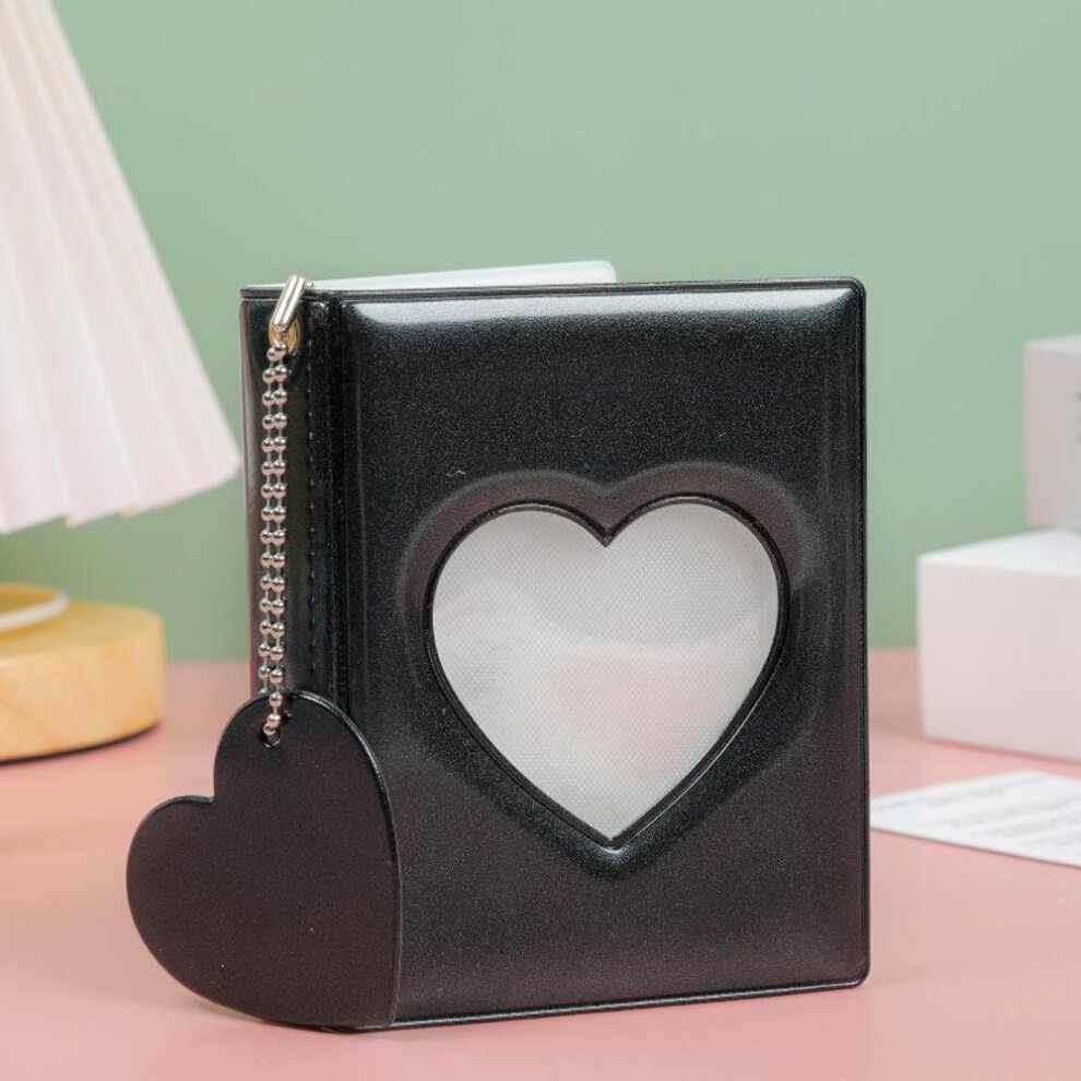 (black) Solid Color 3-inch Photo Album Album Love Hollow Photocard Holder With Heart Pendant Kpop Idol Cards Collect Book Polaroid Album