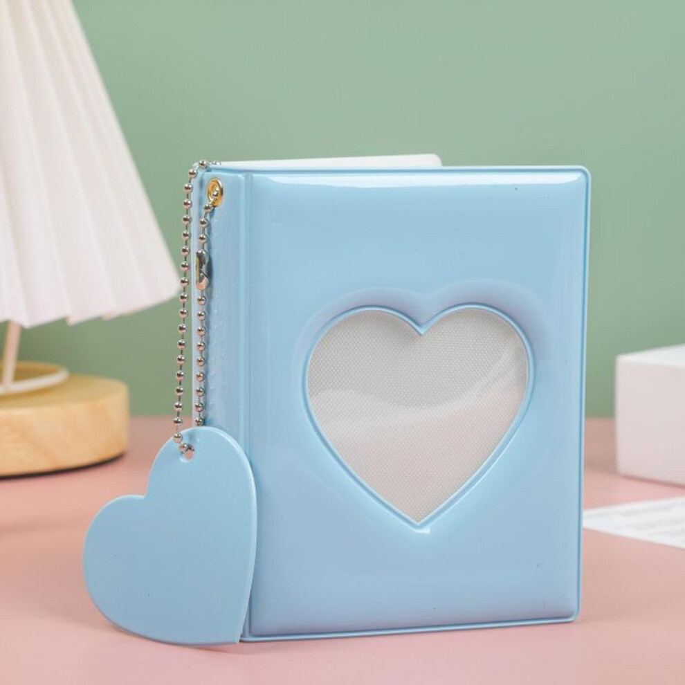 (blue) Solid Color 3-inch Photo Album Album Love Hollow Photocard Holder With Heart Pendant Kpop Idol Cards Collect Book Polaroid Album