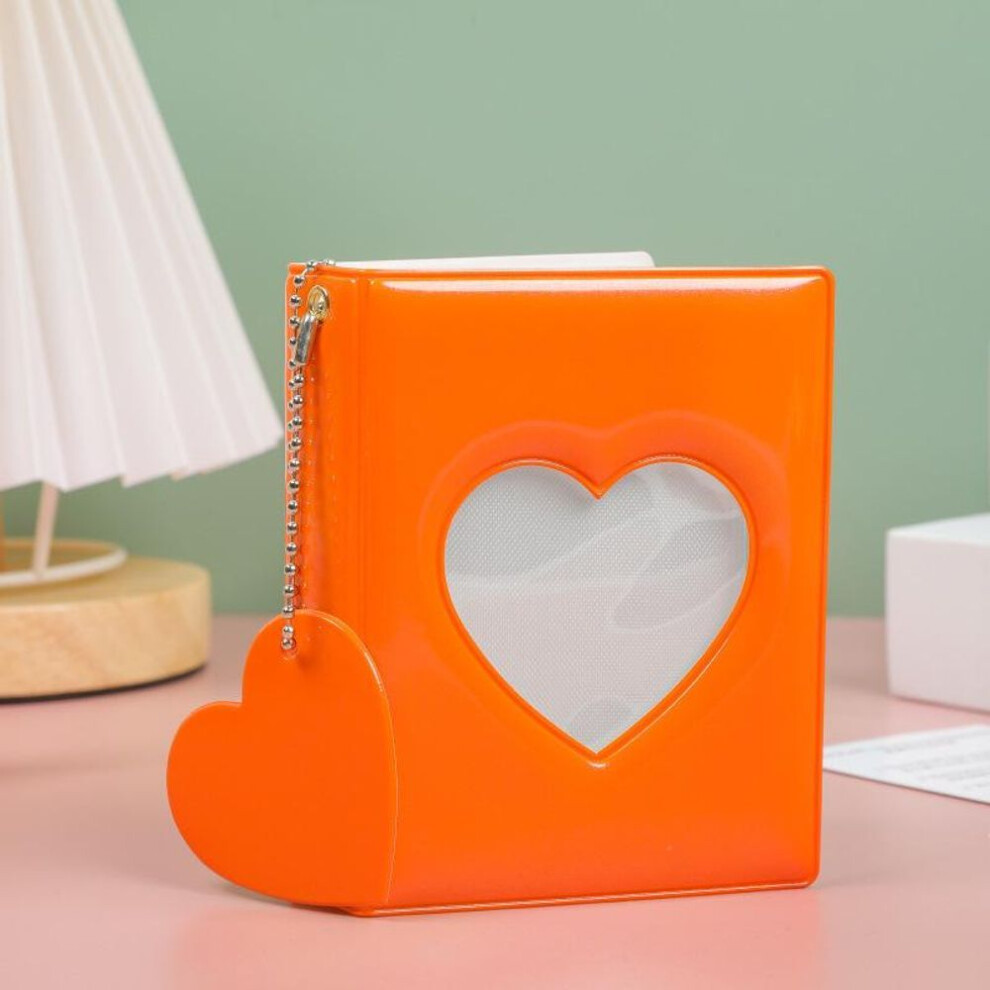 (orange) Solid Color 3-inch Photo Album Album Love Hollow Photocard Holder With Heart Pendant Kpop Idol Cards Collect Book Polaroid Album