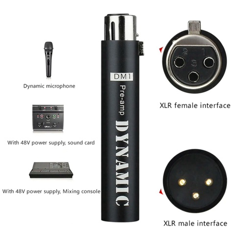 2X Replace for DM1 Dynamic Microphone Preamplifier 28DB Gain Amplifier and Passive Ribbon Microphones,Black 2