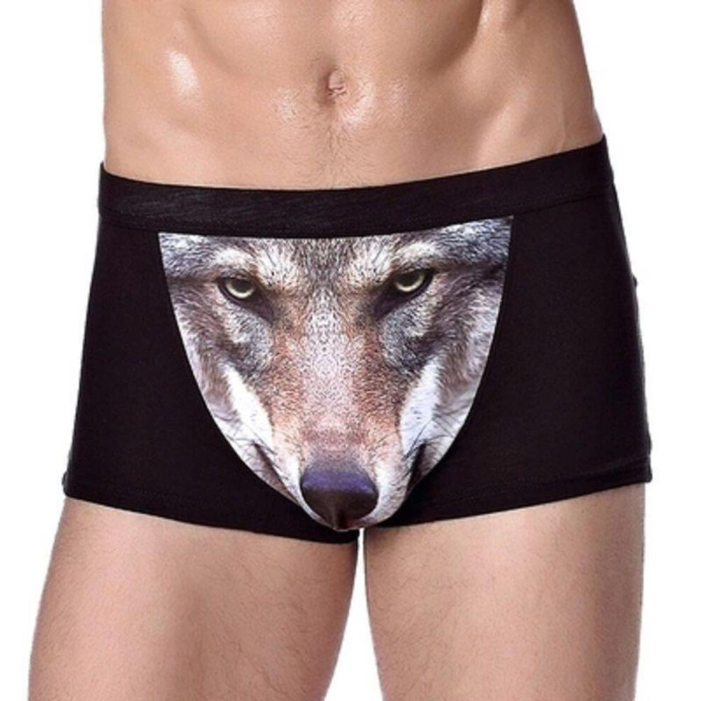 (black, XL) 3D Wolf Head Briefs Male Personality Youth Funny Breathable Boxer Briefs
