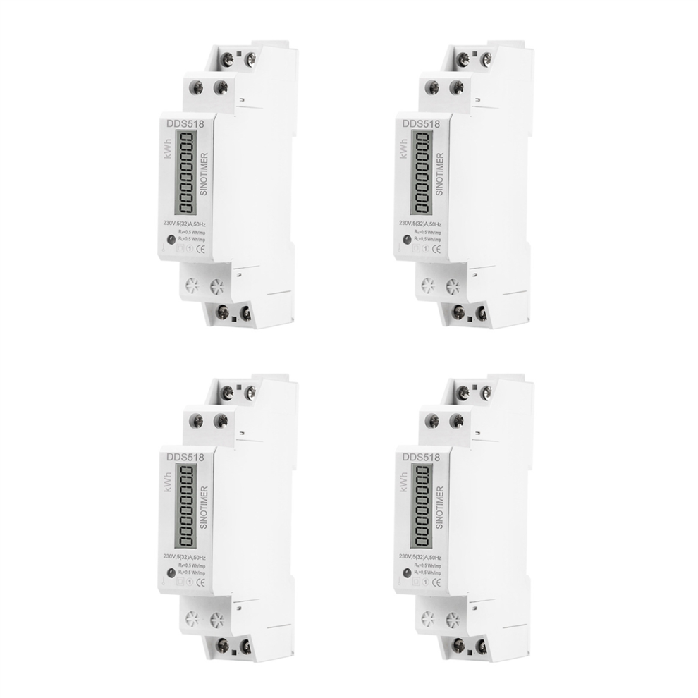 4X Single Phase Din Rail Lcd Digital Display Electricity Power Consumption Energy Watt Meter Wattmeter Kwh 5-32A 4851689838400