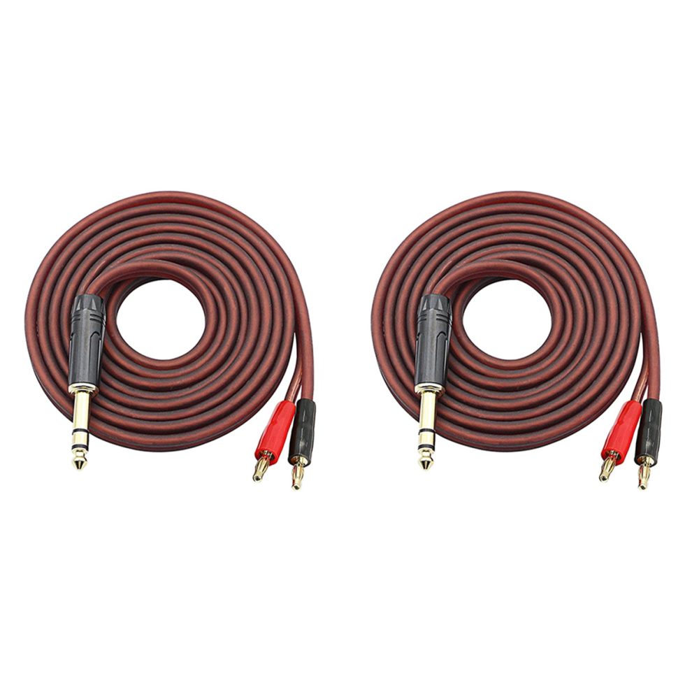 2pcs 6.35mm 1/4 TRS to Banana Plug Speaker Cable, 3 Pole with 4mm 2Pcs OFC HiFi Wire
