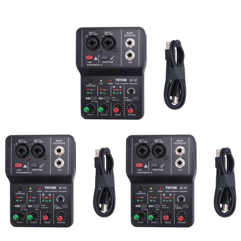 3X Q-12 Sound Card Audio Mixer Board Console Desk System Interface 4 Channel 48V 4851689848041