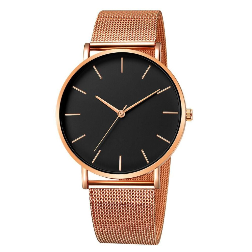 (3) Women Watch Rose Gold Femme 2021 Women&apos;s Mesh Belt Ultra-thin Fashion Luxury Wrist Watches