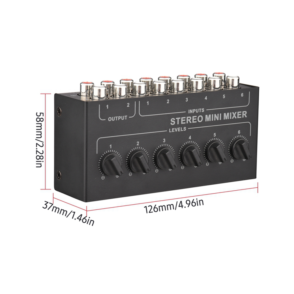 2X CX600 Mini Stereo 6 Channel Passive Mixer Portable Audio in 2 Out Distributor Volume Control