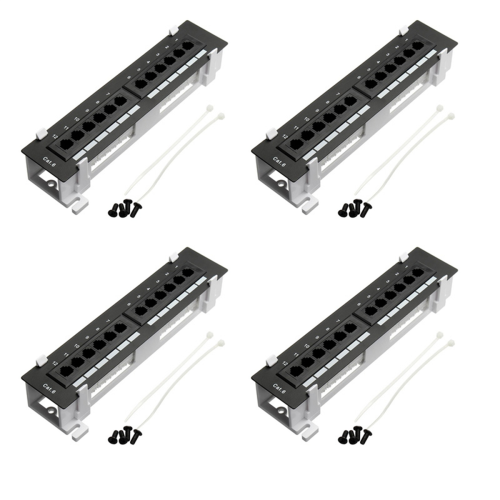 4X Network Tool Kit 12 Port CAT6 Patch Panel RJ45 Networking Wall Mount Rack with Bracket