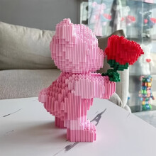 2541pcs Baustein Rosenbär, Ein Romantischer Bär, Der Eine Rose In Einer Hand Hält