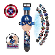 (Captain America-01) Spiderman 24 Projection Watch Captain America Iron Man Toy Anime Hulk Digital Clock Student Wristwatches Children's Gifts
