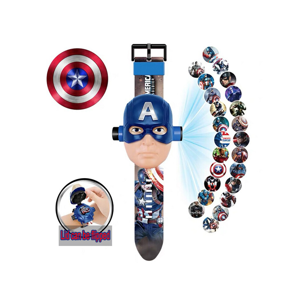 Photos - Wrist Watch  Spiderman 24 Projection Watch Captain America Iron Man Toy Anime Hulk Digital Clock Student Wristwatche(Captain America-01)