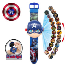 (Captain America-02) Spiderman 24 Projection Watch Captain America Iron Man Toy Anime Hulk Digital Clock Student Wristwatches Children's Gifts