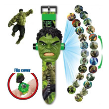 (Hulk-01) Spiderman 24 Projection Watch Captain America Iron Man Toy Anime Hulk Digital Clock Student Wristwatches Children's Gifts