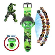 (Hulk-02) Spiderman 24 Projection Watch Captain America Iron Man Toy Anime Hulk Digital Clock Student Wristwatches Children's Gifts