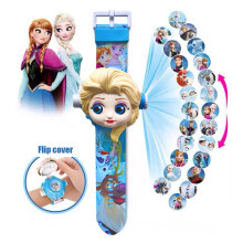 (Elsa-02) Spiderman 24 Projection Watch Captain America Iron Man Toy Anime Hulk Digital Clock Student Wristwatches Children's Gifts