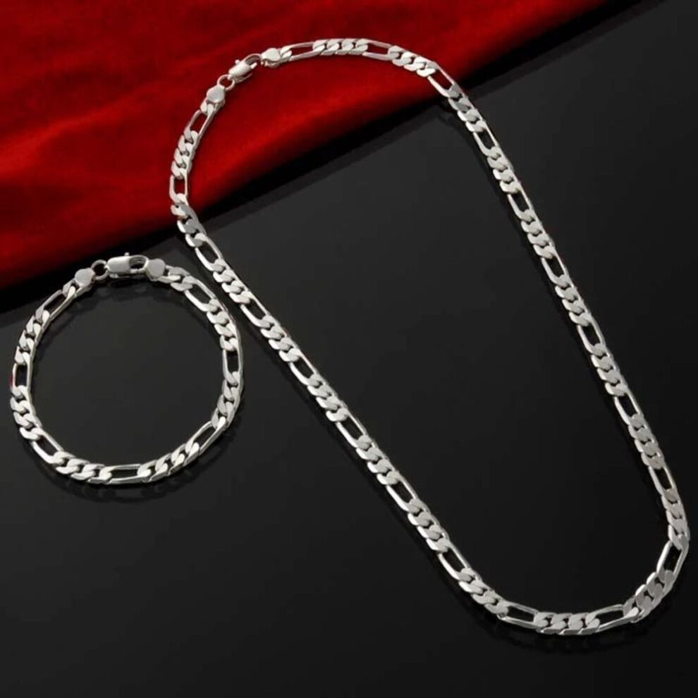 (45cm and 20cm) Silver 4mm Side Chain Bracelet Necklace Fashion Jewelry