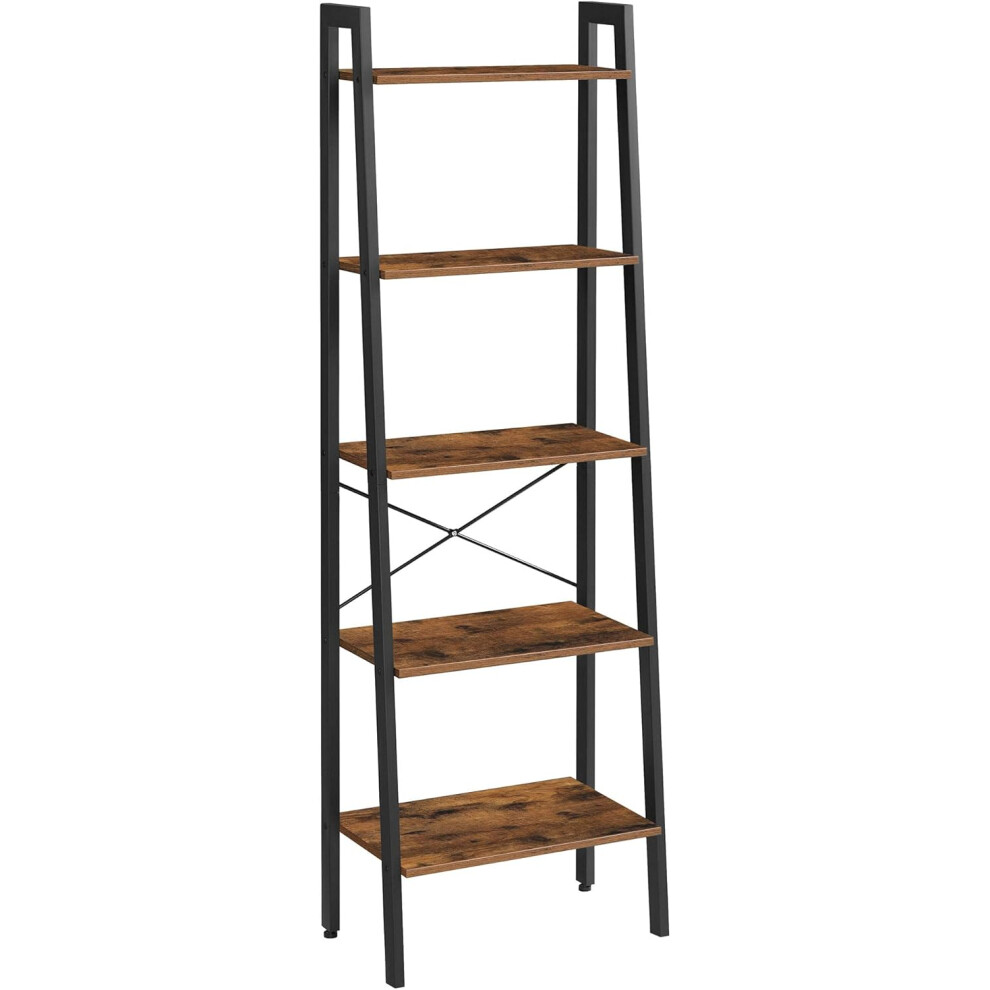 (56x34.5x171.5cm, Rustic Brown and Black) Ladder Shelf, Bookshelf, 4-Tier Industrial Storage Rack for Living Room