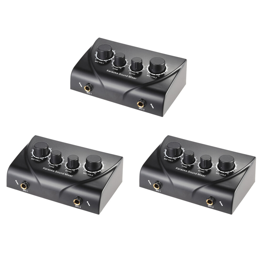 3X Portable Dual Mic Inputs Audio Sound Mixer For Amplifier & Microphone Karaoke Ok Black Eu Plug 4852495064793