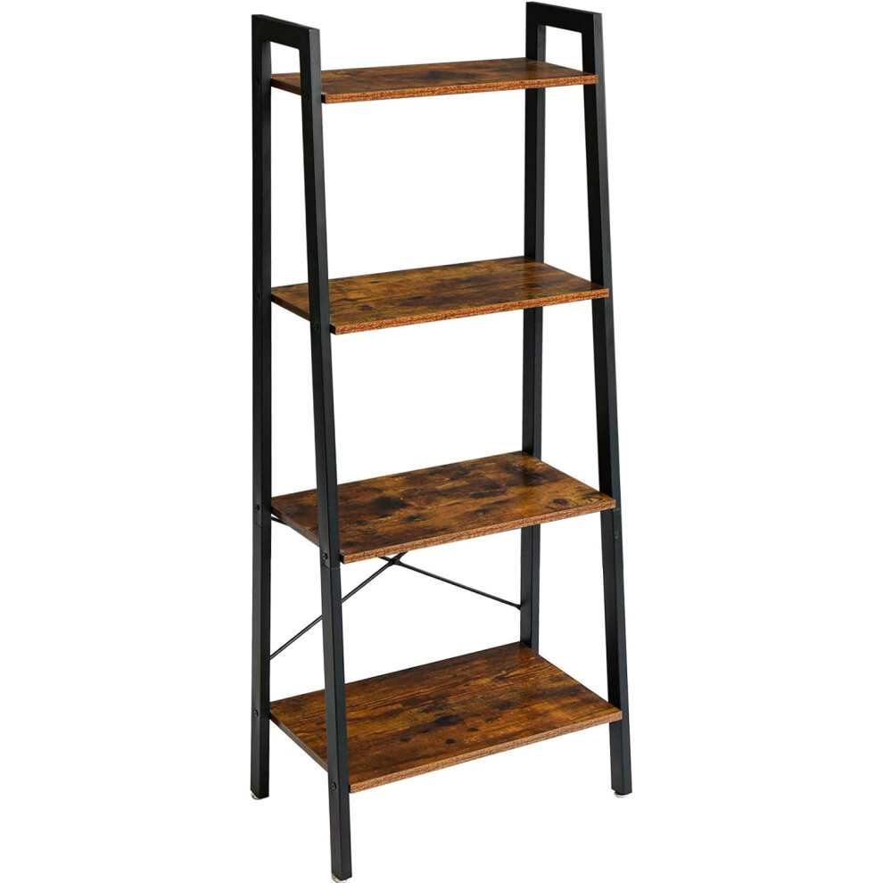 (4 Tier, Rustic Brown   Black) Ladder Shelf, Bookshelf, 4-Tier Storage Organiser Shelves, Shelving Unit, Plant Stand