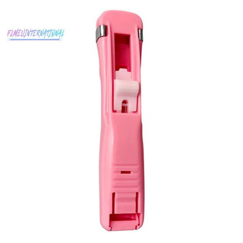 (pink) Push Stapler 50 Stapler Clips 40 Sheet Capacity Firmly Clamping Reusable Desk Document Handheld Paper Clam Clip Dispenser School Supplies