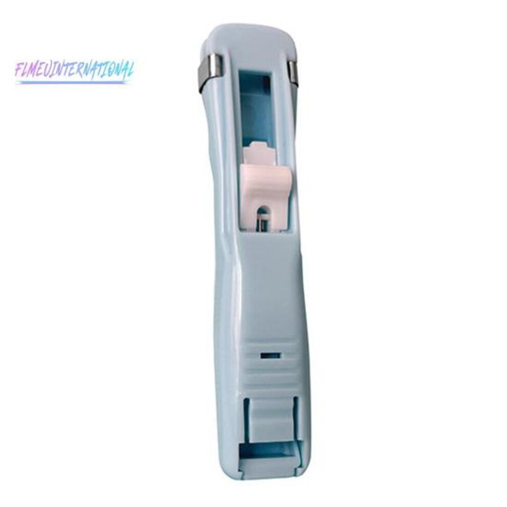 (blue) Push Stapler 50 Stapler Clips 40 Sheet Capacity Firmly Clamping Reusable Desk Document Handheld Paper Clam Clip Dispenser School Supplies