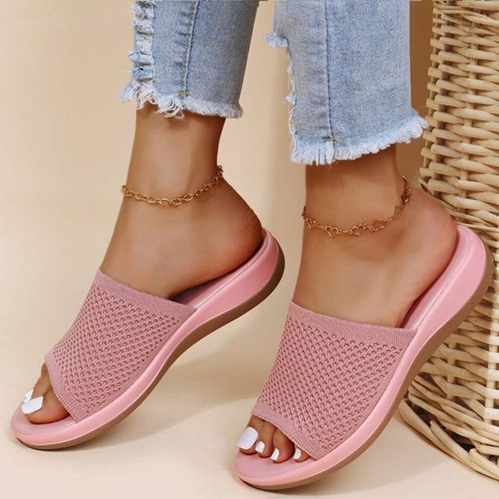 (pink, 40) 35-43 Sandals Women Elastic Force Summer Shoes Women Flat Sandals Casual Indoor Outdoor Slipper Summer Sandals For Beach Zapatos Mujer