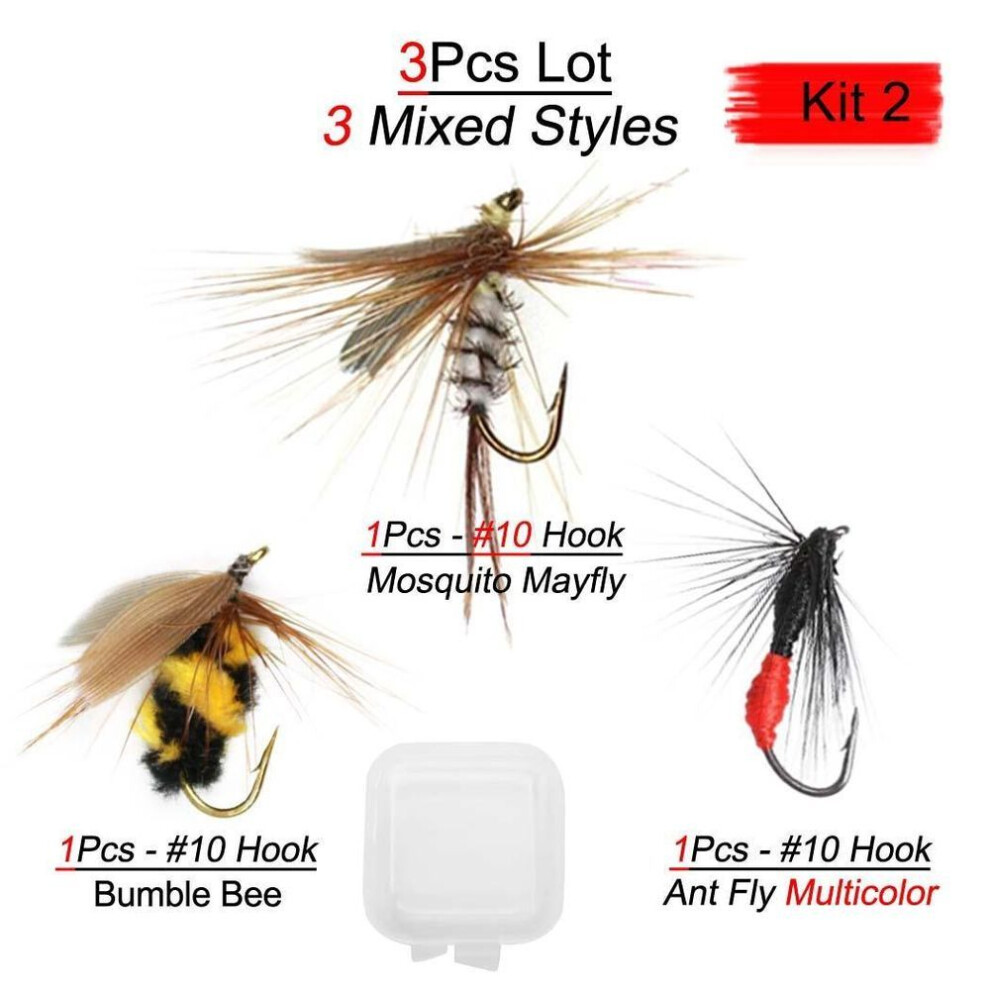 (Kite2-3Pcs/3 Mixed Styles) 3Pcs 15 Different Styles  Realistic Nymph Dry/ WetFlies   Trout Fish Trout Fly Fishing Bait Artificial Lures