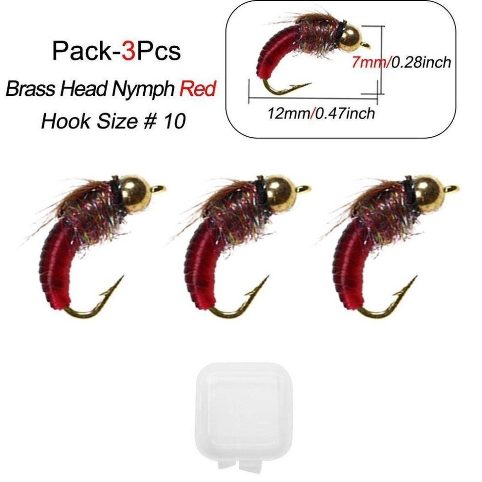(Style D-3Pcs-Red) 3pcs Realistic Worm/bead Head Fast Sinking Nymph Scud Fly Bug Worm Trout Fishing Flies Artificial Insect Fishing Bait Lure