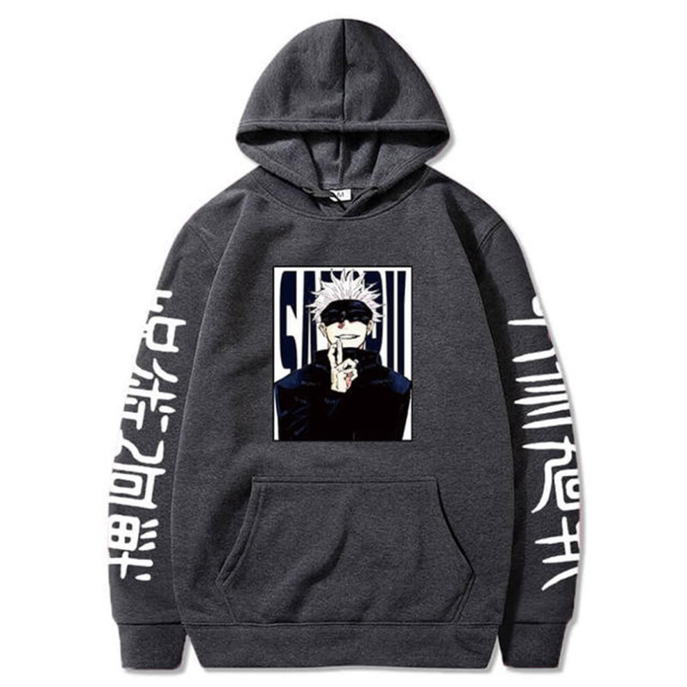 (dark grey, L) Jujutsu Kaisen Hoodies Anime Harajuku Satoru Gojo Graphic Men Women Sweatshirts Pullovers Casual Long Sleeves Streetwear Tops