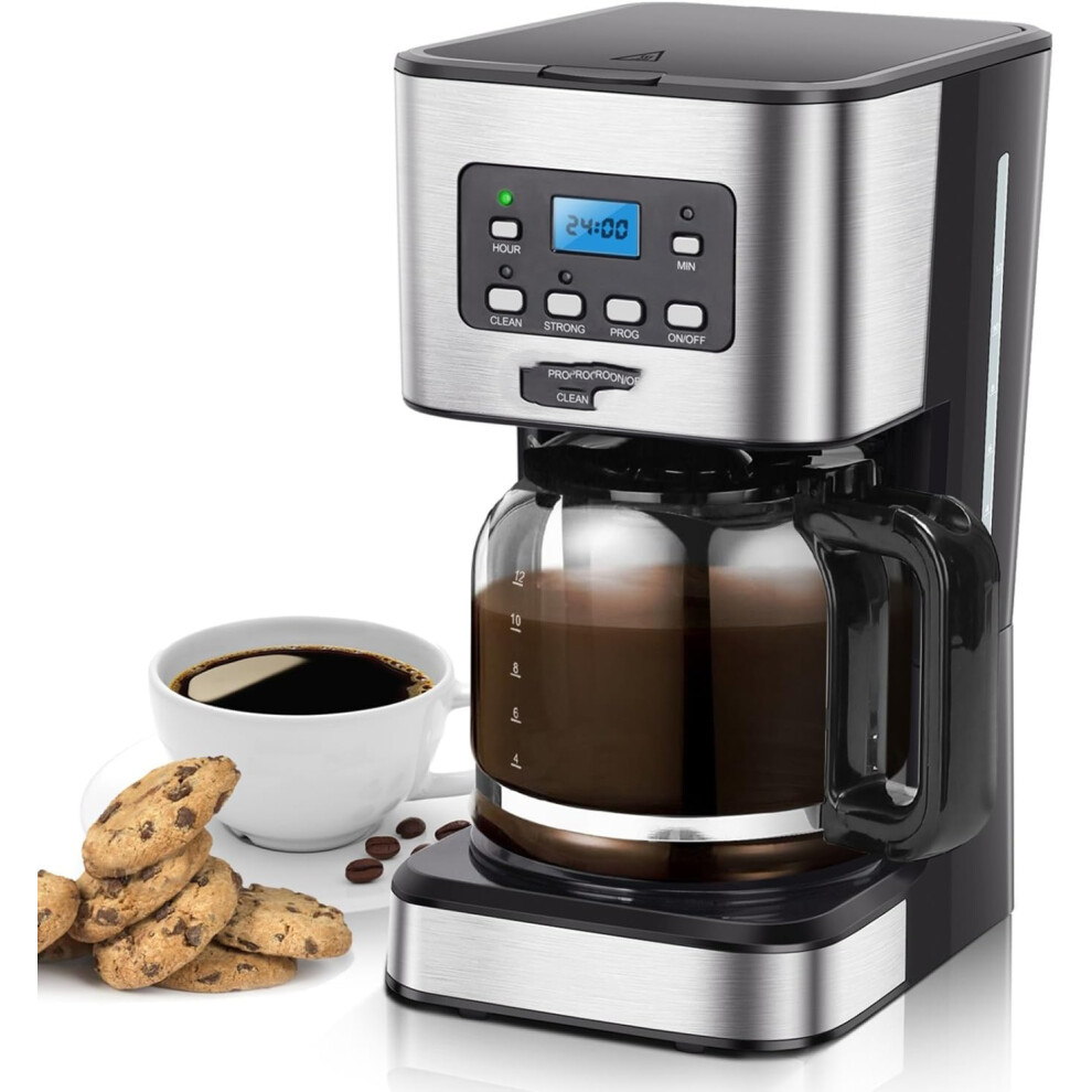 Drip Coffee Maker with Programmable 24hr Timer, Keep Warm & Anti-Drip, Reusable Filter Fast Brewing - Darcy 950W 1.5 L Black Stainless Steel
