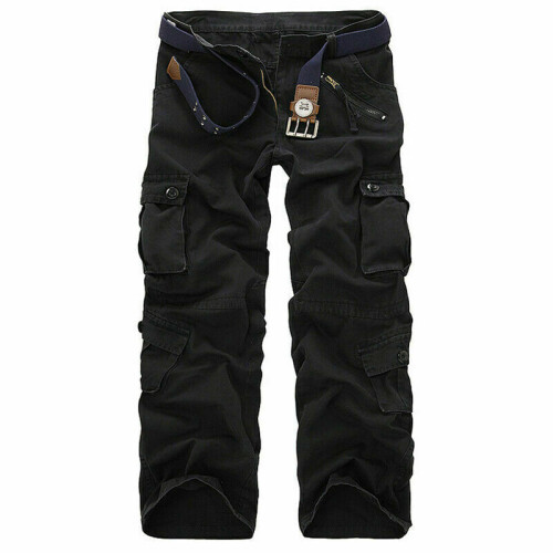 (Black, 29) Mens Army Cargo Trousers Multi Pockets Pants