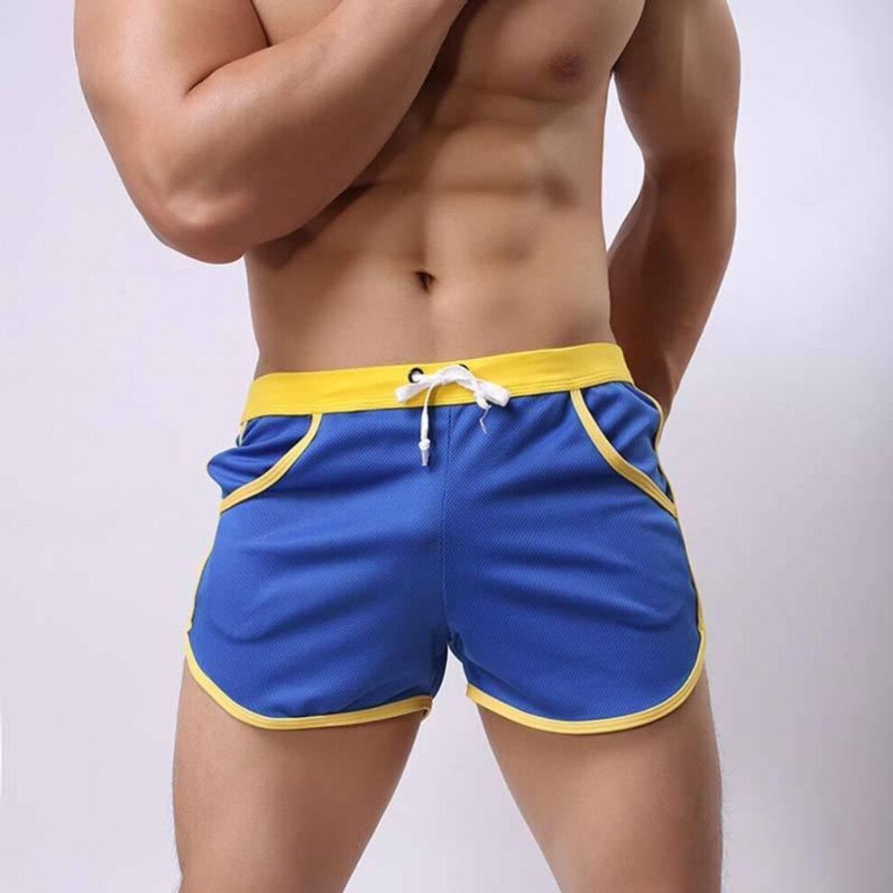 (blue, L) Men Shorts Swimwear Swimming Running Mesh Jogging Gym Trunks Underwear Boxer Briefs Pants M-2xl