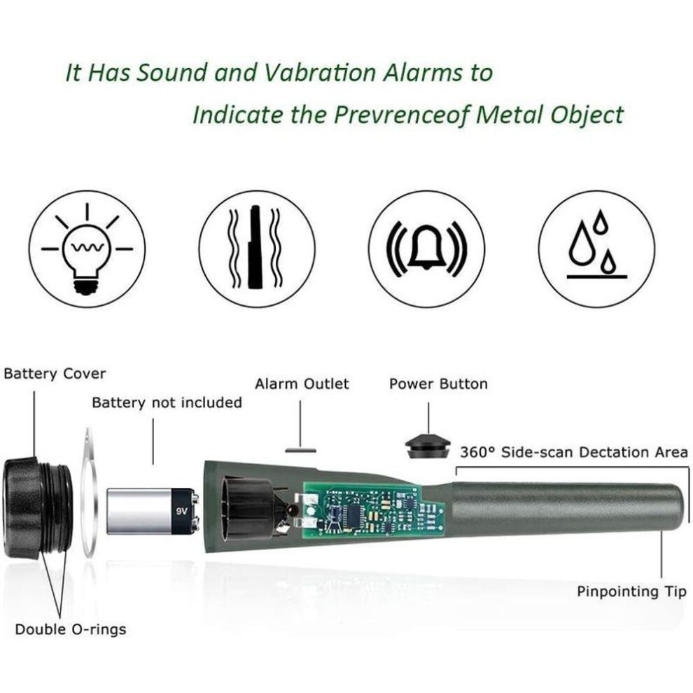 (army green) Metal Detector Pinpointer Waterproof Handheld Metal Detector Wand Pin Pointer With Belt Holster For Kids And Adults