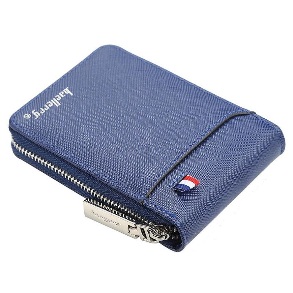 (blue) Baellerry Large Capacity Men Card Holder Pu Leather Short Wallet Zipper Purse