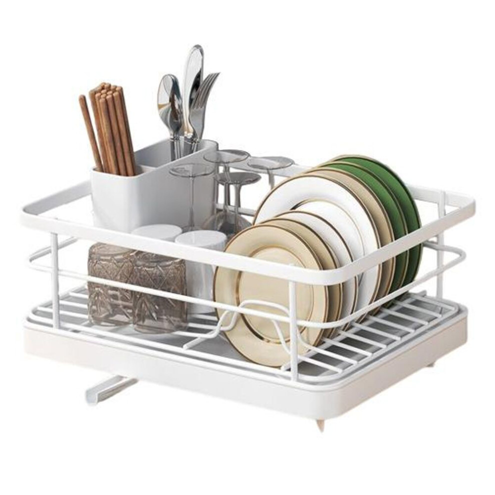 (white) Dish Drying Rack Large Capacity Non-Slip Design Stable Auto-Drain Easy to Install Space-Saving Kitchen Counter Dish Rack with Cutlery Holder
