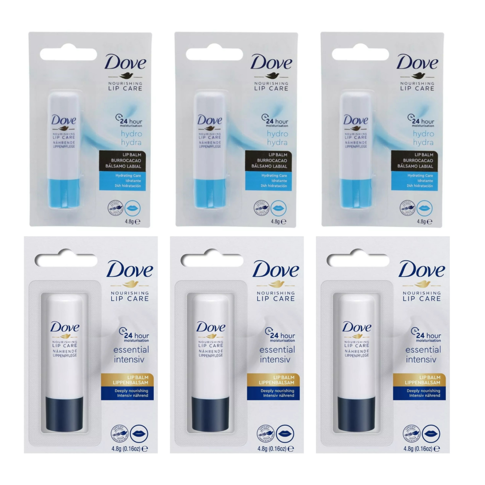 (6 x MIX As Per Picture) 6 x 4.8g Dove Lip Balm Hydro Deep Nourishing & Hydrating Care Lip Care