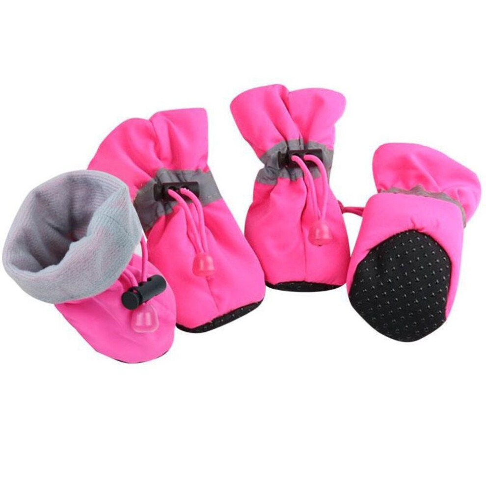 (pink, M) 4pcs/set Waterproof Winter Pet Dog Shoes Anti-slip Rain Snow Boots Footwear Thick Warm For Small Cats Puppy Dogs Socks Booties