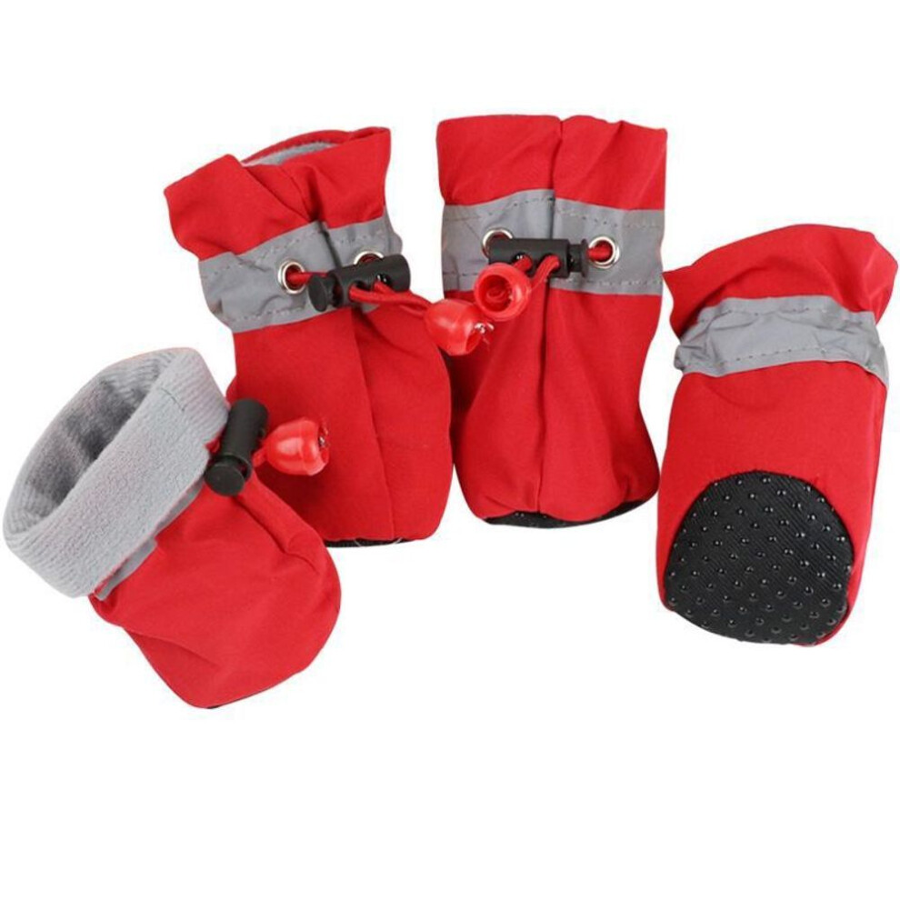 (red, S) 4pcs/set Waterproof Winter Pet Dog Shoes Anti-slip Rain Snow Boots Footwear Thick Warm For Small Cats Puppy Dogs Socks Booties
