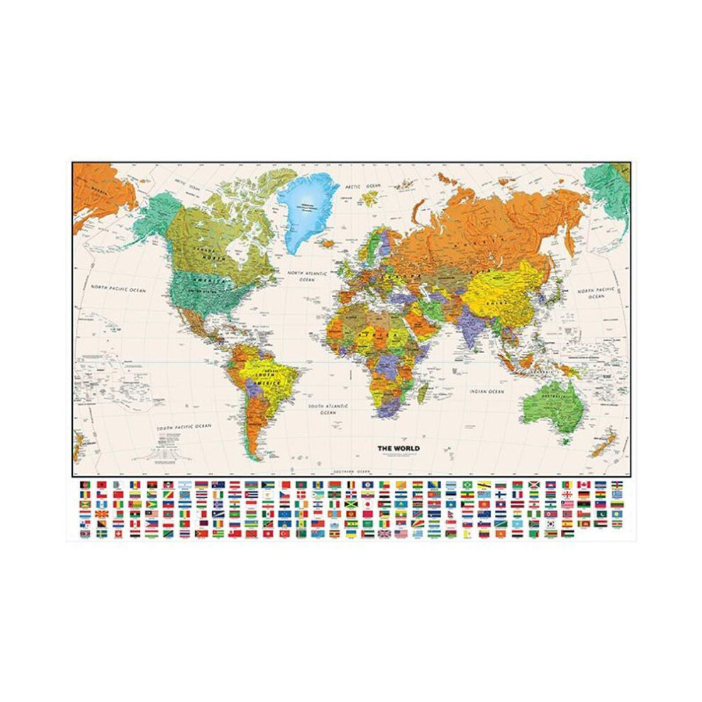 (150cm*100cm(Non-woven)) Wcic The World Political Map With National Flags Retro Canvas Painting Wall Art Poster School Supplies Living Room Home Decor