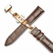 (brown, Rose Gold Buckle-24mm) Genuine Leather Watch Band Strap Kit Elegant 18/20/22/24mm Deployment Clasp Butterfly Buckle DIY