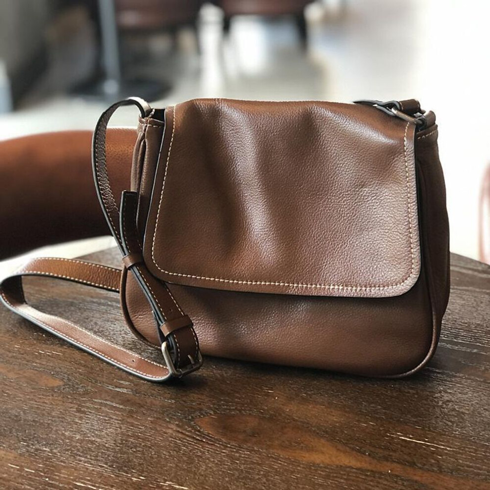 (coffee) Johnature Simple Genuine Leather Women Bag Leisure Versatile Natural Real Cowhide Solid Color Shoulder & Crossbody Bags