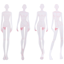 Ilustração de moda Réguas Esboços Modelos Régua Costura Padrões Humanóides Design Vestuário Medição,Tipo A