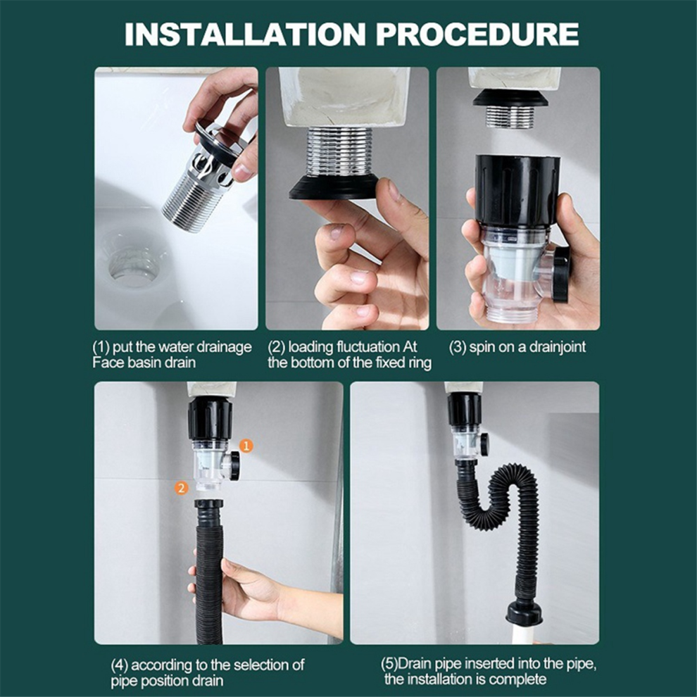 Bathroom Sink Drain Kit With Flexible Expandable P-Trap Sink 4763603088061