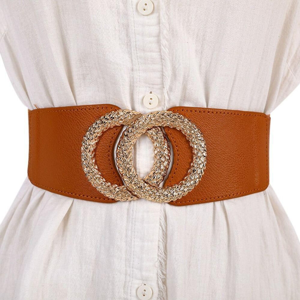 (camel) Leisure Dress Jeans Stretch Cummerbunds Gold Buckle Corset Band Leather Waistband Luxury Wide Belts
